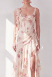 Vestido Maxi Floral Floral con Abertura de Sirena y Sirena de Chaberaco, Corsé Arrugado