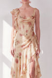 Vestido Maxi Floral Floral con Abertura de Sirena y Sirena de Chaberaco, Corsé Arrugado