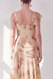Vestido Maxi Floral Floral con Abertura de Sirena y Sirena de Chaberaco, Corsé Arrugado