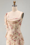 Vestido Maxi Floral Floral con Abertura de Sirena y Sirena de Chaberaco, Corsé Arrugado