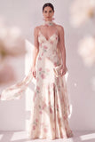 Vestido floral Maxi de tirantes finos con sirena de albaricoque y tirantes finos