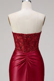 Vestido de Homecoming con corsé transparente de satén rojo con cuentas