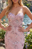 Vestido de Homecoming Blush Bodycon Bodycon con escote halter, corsé transparente, lentejuelas