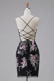 Vestido de Homecoming con corsé transparente de flor rosa negra