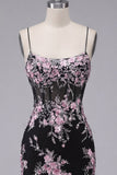 Vestido de Homecoming con corsé transparente de flor rosa negra
