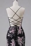 Vestido de Homecoming con corsé transparente de flor rosa negra