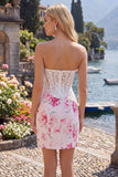 Vestido de Homecoming con corsé transparente de flor fucsia blanca