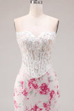Vestido de Homecoming con corsé transparente de flor fucsia blanca