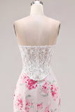 Vestido de Homecoming con corsé transparente de flor fucsia blanca