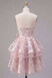 Corsé rosa A-Line Sweetheart Floral Vestido de Bienvenida con lazo