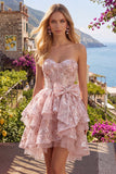 Corsé rosa A-Line Sweetheart Floral Vestido de Bienvenida con lazo