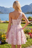 Vestido rosa de fin de semana floral de un solo hombro con un solo hombro