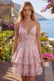 Vestido rosa de tirantes finos de tirantes finos con tirantes finos