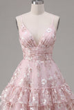 Vestido rosa de tirantes finos de tirantes finos con tirantes finos