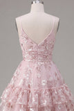 Vestido rosa de tirantes finos de tirantes finos con tirantes finos