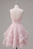 Vestido de bienvenida a casa con tirantes finos rosa A-Line