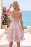 Vestido de bienvenida a casa con tirantes finos rosa A-Line