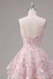 Vestido de bienvenida a casa con tirantes finos rosa A-Line
