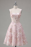 Corsé rosa de cuello cuadrado con vestido floral de bienvenida a casa