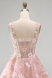 Corsé rosa de cuello cuadrado con vestido floral de bienvenida a casa