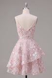Corsé rosa A-Line con tirantes finos y vestido floral de bienvenida