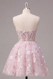 Corsé rosa A-Line sin tirantes Vestido floral de bienvenida