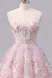 Corsé rosa A-Line sin tirantes Vestido floral de bienvenida