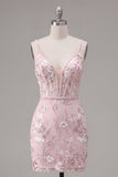 Corsé rosa con tirantes finos de tirantes finos Vestido floral de bienvenida