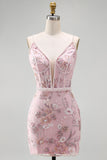 Corsé rosa con tirantes finos de tirantes finos Vestido floral de bienvenida