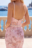 Corsé rosa con tirantes finos de tirantes finos Vestido floral de bienvenida