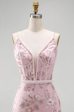 Corsé rosa con tirantes finos de tirantes finos Vestido floral de bienvenida