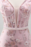 Corsé rosa con tirantes finos de tirantes finos Vestido floral de bienvenida