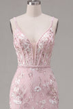 Corsé rosa con tirantes finos de tirantes finos Vestido floral de bienvenida