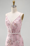 Corsé rosa con tirantes finos de tirantes finos Vestido floral de bienvenida