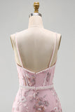 Corsé rosa con tirantes finos de tirantes finos Vestido floral de bienvenida