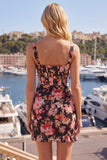 Vestido de bienvenida a casa con corsé corto y grueso de flor rosa negra con volantes