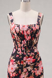 Vestido de bienvenida a casa con corsé corto y grueso de flor rosa negra con volantes