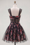 Vestido de fin de curso corsé corto de franzas en negro rosa rosa A