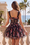 Vestido de fin de curso corsé corto de franzas en negro rosa rosa A
