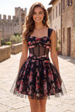 Vestido de fin de curso corsé corto de franzas en negro rosa rosa A