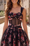 Vestido de fin de curso corsé corto de franzas en negro rosa rosa A