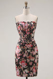 Vestido de bienvenida corsé corto ajustado y ajustado de flor negra rosa