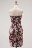 Vestido de bienvenida corsé corto ajustado y ajustado de flor negra rosa
