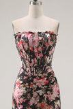 Vestido de bienvenida corsé corto ajustado y ajustado de flor negra rosa