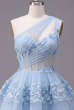 Corsé corto de rosca con lentejuelas azul brillante floral A Line Shorts Homecoming con volantes