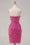 Vestido de bienvenida corto corto ajustado en flor fucsia fucsia con corsé corto y abalorios
