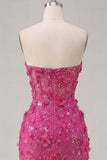 Vestido de bienvenida corto corto ajustado en flor fucsia fucsia con corsé corto y abalorios