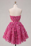 Vestido corto de bienvenida a casa corsé con cuentas con corte de línea fucsia brillante