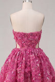 Vestido corto de bienvenida a casa corsé con cuentas con corte de línea fucsia brillante