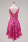 Vestido de bienvenida a casa con cuentas florales fucsia brillante con cuentas alta y baja A